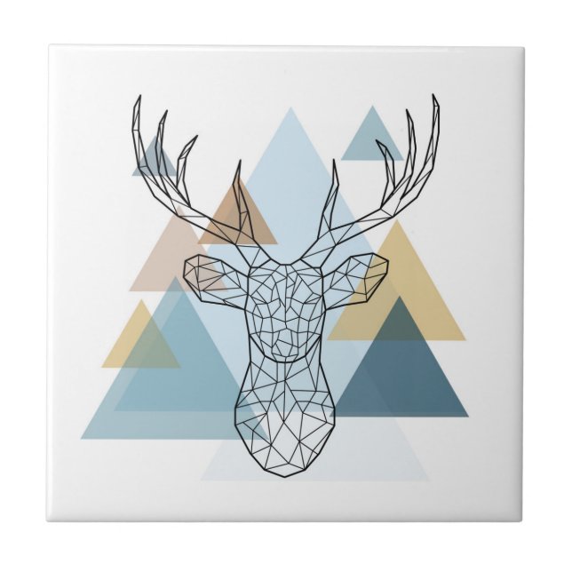 Geometric Deer Portrait Ceramic Tile (Front)