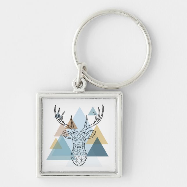 Geometric Deer Portrait Key Ring (Front)