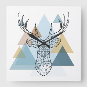 Geometric Deer Portrait Square Wall Clock