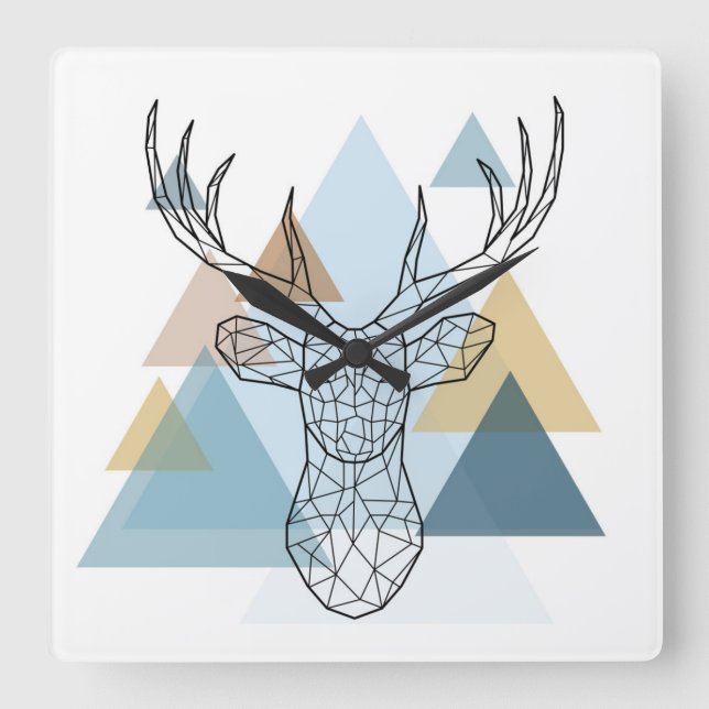 Geometric Deer Portrait Square Wall Clock (Front)