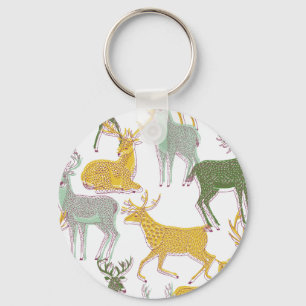 Geometric Deers: Traditional Pattern Illustration. Key Ring