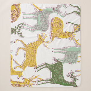 Geometric Deers: Traditional Pattern Illustration. Sherpa Blanket
