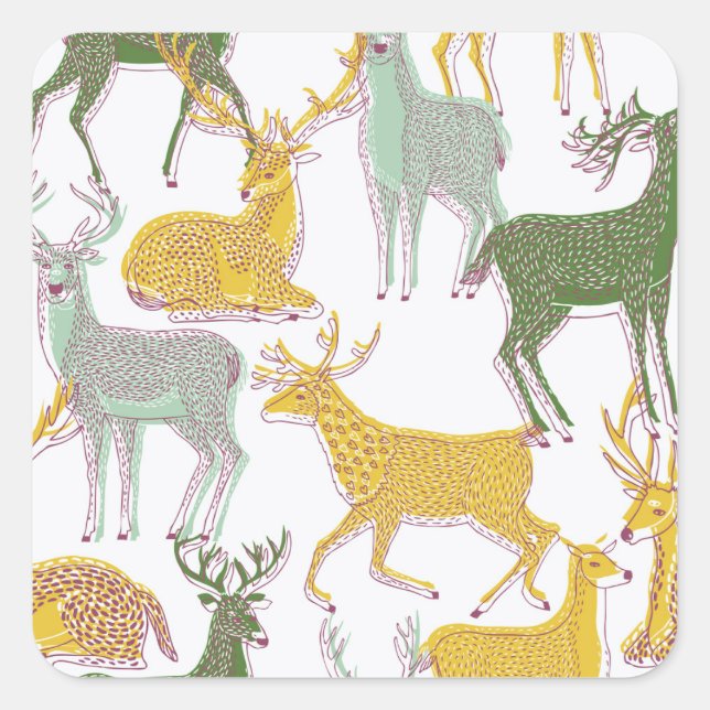 Geometric Deers: Traditional Pattern Illustration. Square Sticker (Front)