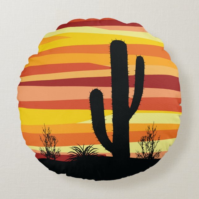 Geometric desert sunset round cushion (Front)