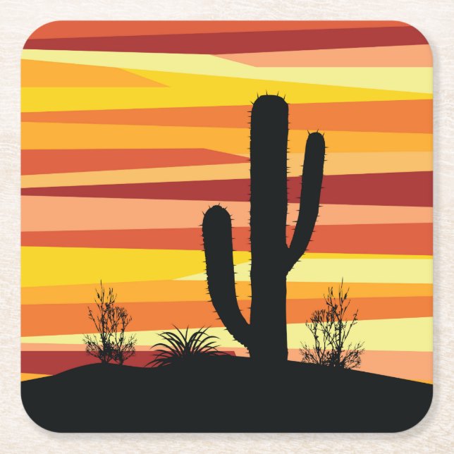 Geometric desert sunset square paper coaster (Front)