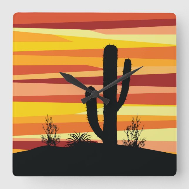Geometric desert sunset square wall clock (Front)