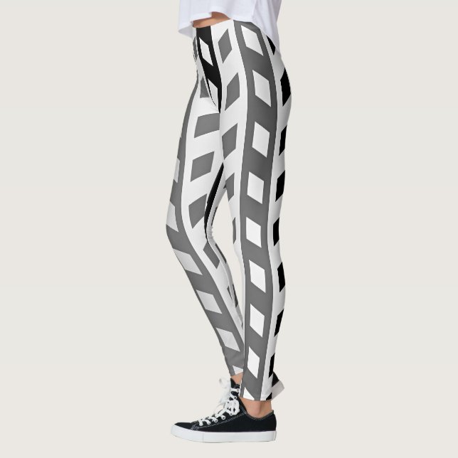 Geometric Design, gray, black, white, Leggings (Left)