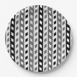 Geometric Design, gray, black, white, Paper Plate