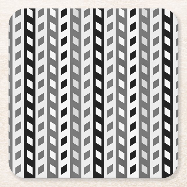 Geometric Design, gray, black, white, Square Paper Coaster (Front)