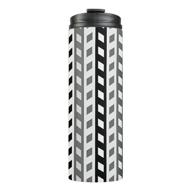 Geometric Design, gray, black, white, Thermal Tumbler (Front)
