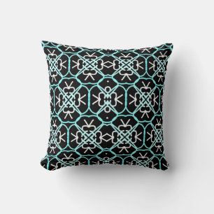 Geometric Design in Aqua Blue, White, And Black Cushion