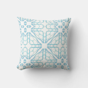 Geometric design in calm aqua blue and white cushion