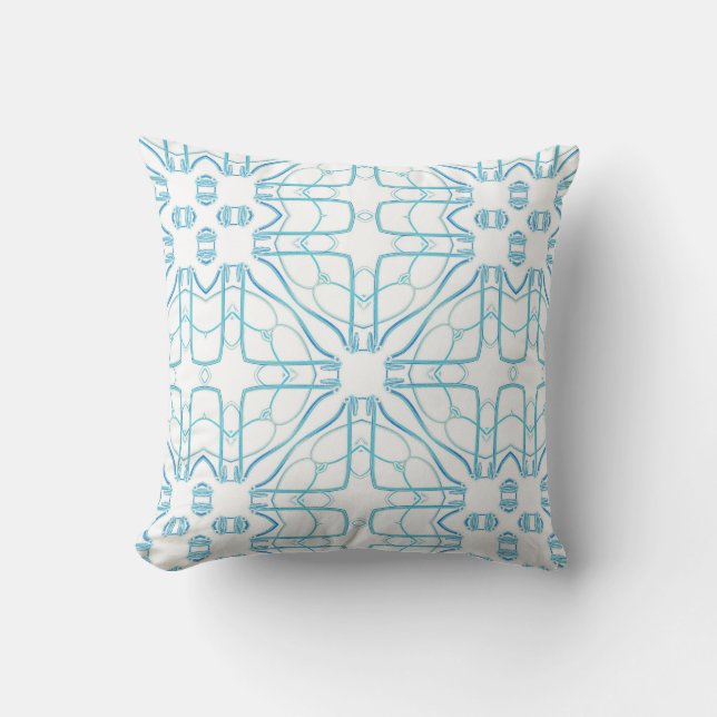 Geometric design in calm aqua blue and white cushion (Front)