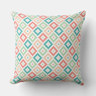 Geometric Design in Coral and Teal Cushion