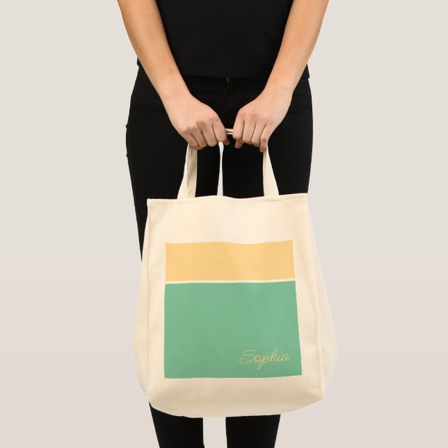 Geometric Design, Pale Yellow & Teal, Name Tote Bag (Front (Product))