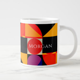 Geometric Design, Red Orange Purple Blk, Name, Vs2 Large Coffee Mug