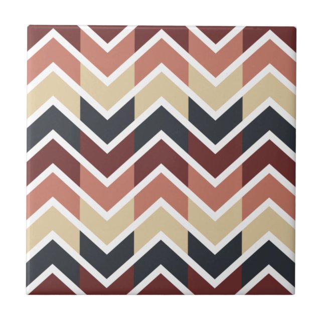 Geometric Designs Colour Wine, Teal, Beige, Salmon Ceramic Tile (Front)