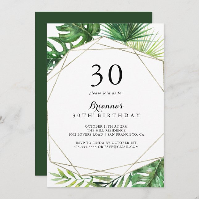 Geometric Destination Tropical 30th Birthday Party Invitation (Front/Back)