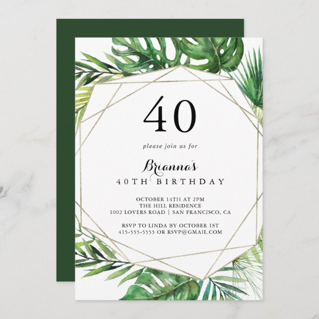 Geometric Destination Tropical 40th Birthday Party Invitation (Front/Back)