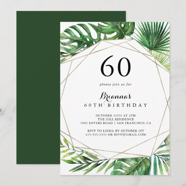 Geometric Destination Tropical 60th Birthday Party Invitation (Front/Back)