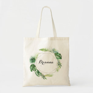 Geometric Destination Tropical Green Bridesmaid Tote Bag