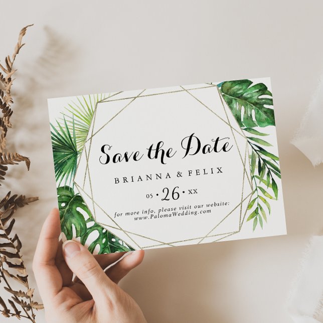 Geometric Destination Tropical Horizontal Wedding Save The Date (Creator Uploaded)