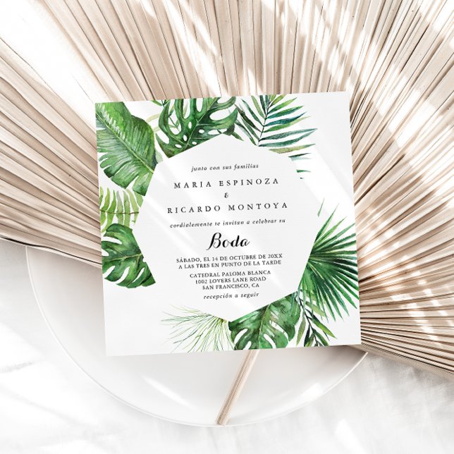 Geometric Destination Tropical Spanish Wedding Invitation (Creator Uploaded)