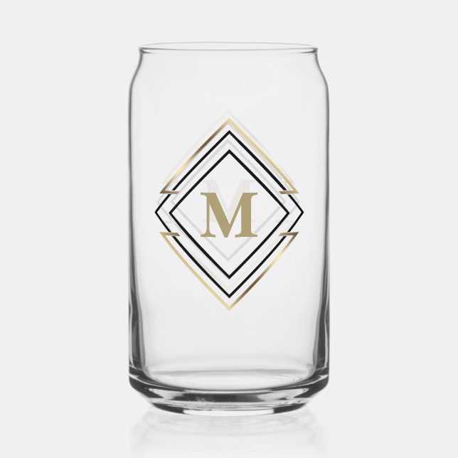 Geometric Diamond Frame Monogram Black/Gold ID617 Can Glass (Front)