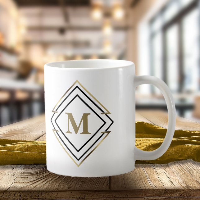 Geometric Diamond Frame Monogram Black/Gold ID617 Coffee Mug (Creator Uploaded)