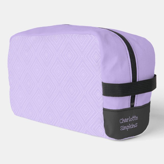 Geometric Diamond Lilac And White Name Cosmetic Dopp Kit (Left Corner)