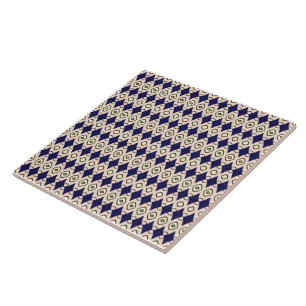Geometric Diamond Pattern in Navy Blue & Beige Ceramic Tile