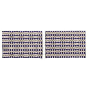 Geometric Diamond Pattern in Navy Blue & Beige Pillowcase