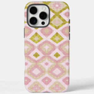 Geometric Diamond Pattern in Pink and Olive Green iPhone 16 Pro Max Case