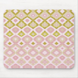 Geometric Diamond Pattern in Pink and Olive Green Mouse Pad