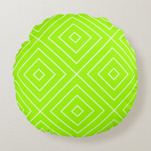 Geometric Diamond Pattern Lime Green Round Pillow