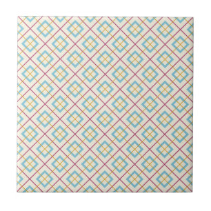 Geometric Diamond Pattern Pastel Pink and Blue Ceramic Tile