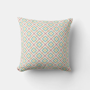 Geometric Diamond Pattern Pastel Pink and Blue Cushion