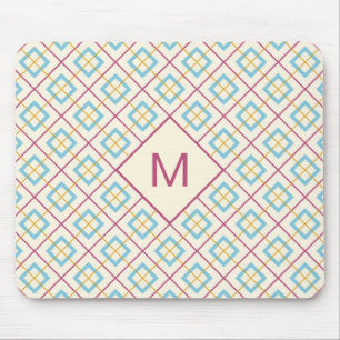 Geometric Diamond Pattern Pastel Pink and Blue Mouse Pad