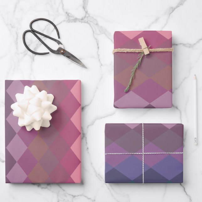 Geometric Diamond Shapes in Muted Rainbow Colours Wrapping Paper Sheet (Front)