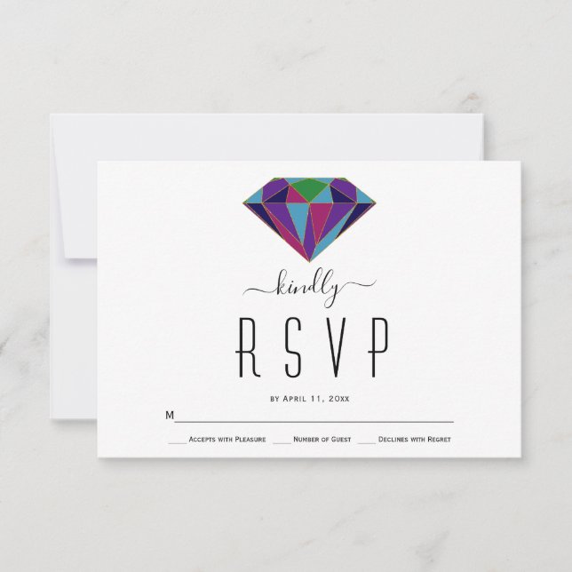 Geometric diamond typography wedding RSVP card (Front)