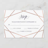 Geometric Diamond Wedding RSVP | Faux Rose Gold