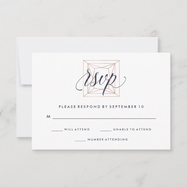 Geometric Diamond Wedding RSVP Midnight Blue Text Card (Front)