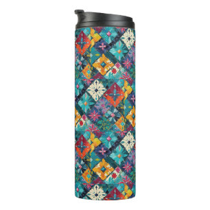 Geometric Diamonds And Gems Floral Teal Thermal Tumbler