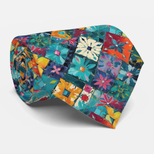Geometric Diamonds And Gems Floral Teal Tie