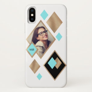 Geometric Diamonds with Photo and Monogram iPhone X Case