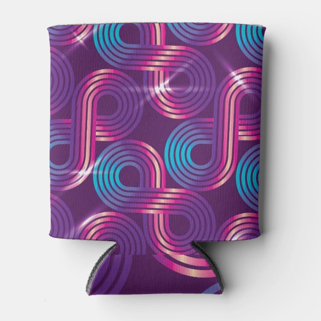 Geometric Disco Style Vintage Pattern Can Cooler (Front)