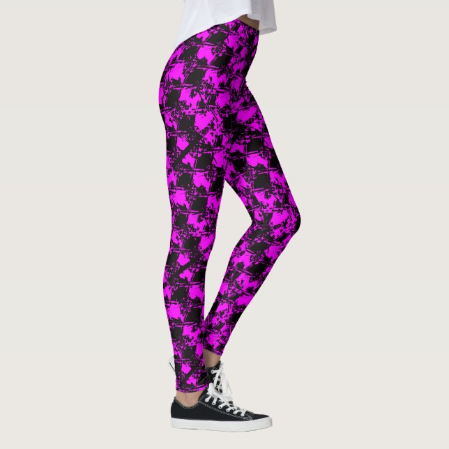 Geometric Distressed Neon Magenta Pattern Leggings (Right)