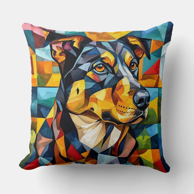 🐕 Geometric Doberman Dog Portrait Modern Decor  Cushion (Front)