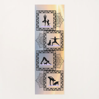 Geometric dog silhouette yoga mat with mandala art