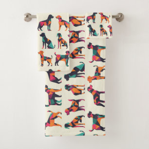 Geometric dog silhouettes design bath towel set